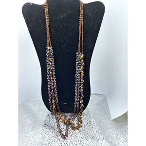 A Coldwater Creek Extra Long Women's Necklace Triple Strand Copper AB Beads Y2K